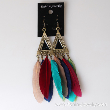Retro Gold Wholesale Lady Indian Cheap Long Feather Earrings